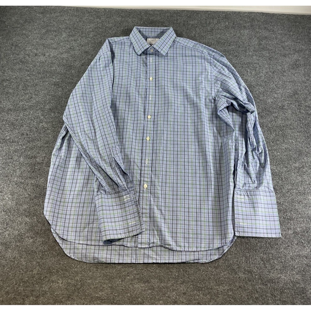 Charles Tyrwhitt Classic Fit Dress Shirt 18/37 Blue Check Plaid Button Front Cot